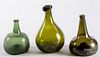 Two blown olive glass squat bottles, late 18th c.