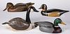 Three carved and painted duck decoys and goose