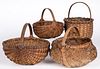 Four assorted splint baskets, ca. 1900