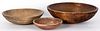 Three turned wood bowls, 19th c.