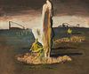 Arthur Kerrick "Untitled [surreal landscape with monolith]" Gouache 1946