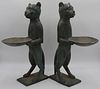 Pair of Vintage Patinated Bronze Butler Cats.