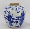 Antique Chinese Blue & White Porcelain Jar.