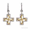 18kt Gold, Colored Diamond and Diamond Earrings