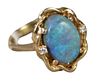 14 Karat Gold Ring, having oval opal and 2 small diamonds, size 6 1/4, 5.8 grams.