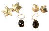 Three Pairs of Earrings, to include two 14 karat with stars, along with pair of brown glass with gold, 6.8 grams.
