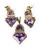Pair of Amethyst and Gold Earrings, along with matching pendant.