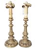 Pair of Caldwell Three Light Hand Hammered Metal Table Lamps, silvered candlestick form, both marked on the underside, height 26 1/2 inches.