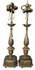 Pair of E.F. Caldwell Candlesticks, Art Deco, hand-hammered and enameled, made into three light table lamps, height 26 inches overall.