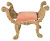 Venetian Carved Window Bench, having faces and claw feet, height 28 inches, seat height 20 inches, width 36 inches.