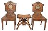 Charles Spencer Three Piece Lot, to include a pair of carved and painted side chairs, along with a matching bench, all signed on back, chair height 40