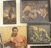 Four Piece Lot, to include two boxers fighting, oil on Masonite, signed lower center; boxers in a ring, oil on canvas board, unsigned; a male torso, o