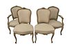 Four Piece Lot, to include pair of Louis XV style fauteuil, along with pair of Louis XV style side chairs, near matching, all with new upholstery, hei