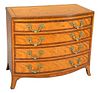 George IV Satinwood Chest having rosewood banding and large brass hardware, top drawer with felt covered writing surface over separated compartments, 
