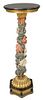 Polychrome Painted Carved Wood Pedestal, on openwork pedestal in various colors, height 41 inches, diameter 15 inches.