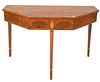 Federal Cherry Console Table, having line and panel inlays, on square tapered legs, height 28 inches, width 44 inches, depth 22 inches.
