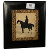 Framed 19th Century Silhouette of a man in a top hat on horseback, signed and inscribed indistinctly along the lower edge, sight size 4 1/2" x 3 1/2".