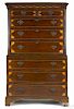 George III mahogany veneer chest on chest, ca. 1770, with swag and fan inlays, 73 3/4'' h.