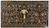French painted and tooled leather panel, 17th/18th c., 32'' x 56''.