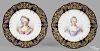Pair of Sevres painted porcelain portrait plates, 1844, depicting Madame de Lamballe and Victoria