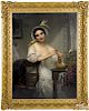 Joseph-Désiré Court (French 1797-1865), oil on canvas portrait of a woman at her dressing table