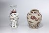 Two Chinese Red and White Glazed Ceramics