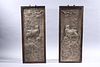 Pair Antique Chinese Silver Plated Copper Repousse Plaques