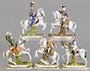 Five German porcelain Napoleonic figures, by Scheibe Alsbach, titled Murat, Poniatowski