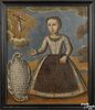 Spanish colonial oil on canvas portrait of a young girl, dated 1763, inscribed Angela Sanchez