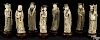 Rare set of eight Asian carved and polychrome decorated ivory figures, ca. 1900, 9 3/4'' h.