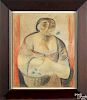 Eduardo Kingman (Ecuadorean 1913-1994), mixed media on paper portrait of a woman with a basket