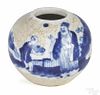 Chinese blue and white porcelain vase depicting a scholar and attendant, marked on base, 2 3/4'' h.