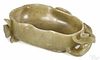 Chinese carved jade brush washer with lotus and monkey accents, 1 3/4'' h., 5 3/4'' w.
