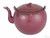 Chinese magenta ground porcelain teapot, probably Republic period, 4 3/4'' h.