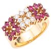RING WITH RUBIES AND DIAMONDS IN 18K YELLOW GOLD 16 Round cut rubies~1.10ct and 8 Brilliant cut diamonds ~0.40 ct. Size:6