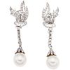 PAIR OF EARRINGS WITH CULTURED PEARLS AND DIAMONDS IN PALLADIUM SILVER 2 cream-colored pearls and 119 Diamonds (different cuts)