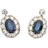 PAIR OF EARRINGS WITH SAPPHIRES AND DIAMONDS IN PLATINUM AND LATCH IN BASE METAL 2 sapphires ~1.50 ct and 22 diamonds ~1.70 ct
