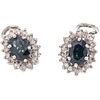 PAIR OF EARRINGS WITH SAPPHIRES AND DIAMONDS IN PALLADIUM SILVER 2 Oval cut sapphires ~1.50 ct and 32 8x8 cut diamonds ~0.48 ct. Weight: 5.2 g