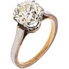 RING WITH DIAMOND IN WHITE AND YELLOW 18K GOLD 1 Antique cut diamond ~2.20 ct Clarity: SI2 - I1. Weight: 4.1 g. Size: 6 ½