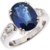 RING WITH SAPPHIRE AND DIAMONDS IN 18K WHITE GOLD WITH HRDANTWERP REPORT 1 Oval cut sapphire ~6.40ct and 8 Princess cut diamonds