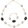 SET OF NECKLACE AND BRACELET WITH ONYX AND MOTHER OF PEARL IN WHITE AND YELLOW 14K GOLD 3 Onyx applications and 5 of mother of pearl