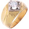 RING WITH DIAMOND IN PALLADIUM SILVER AND 12K YELLOW GOLD 1 Brilliant cut diamond ~0.68 Clarity: I2-I3. Size: 8 ½