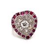 Victorian 14k Diamond Ruby Heart Shaped Ring