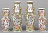 Two pairs of Chinese export porcelain famille rose vases, 19th c., 11 3/4'' h. and 9'' h.
