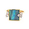 14k Square Opal Diamond Ring