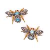 2 Sliver & Gold Diamond Blue Zircon Bug Brooch