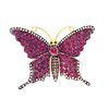 Silver Gold Ruby & Diamond Butterfly Pendant Brooch