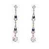 Platinum Diamond Sapphire Long Drop Earrings