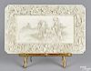 Japanese Meiji period carved ivory tray depicting a family picnicking, 4 1/4'' l., 7 1/4'' w.