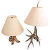 (2Pc) Folk Art Deer Hoof & Antler Lamps